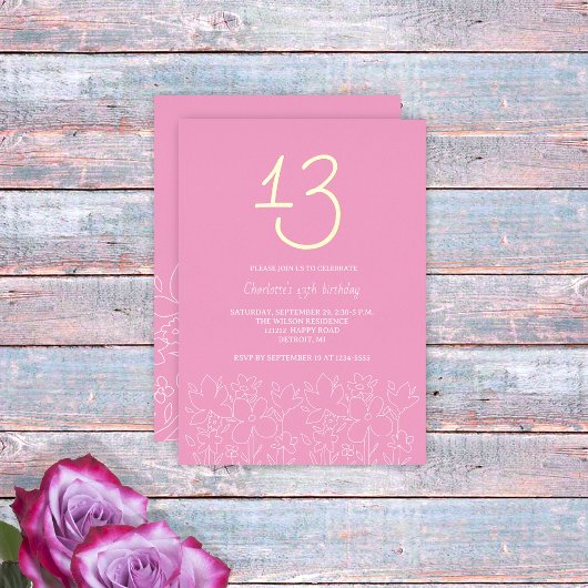 Moderne paardenbloemen 13e verjaardag folie uitnodiging