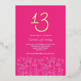 Moderne paardenbloemen 13e verjaardag folie uitnodiging