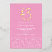 Moderne paardenbloemen 13e verjaardag folie uitnodiging (Voorkant)