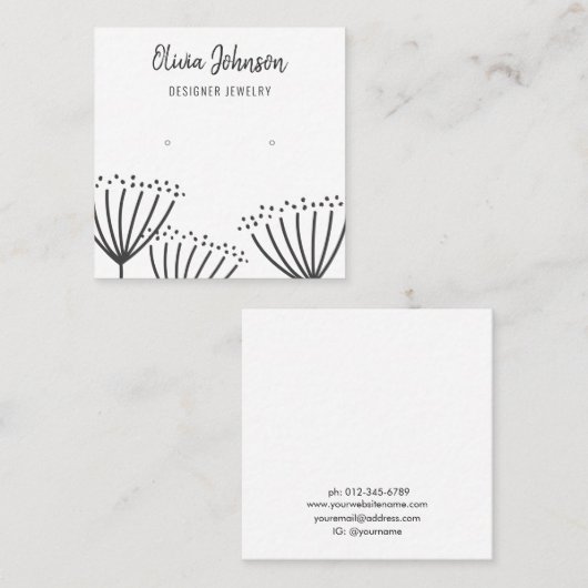 Moderne paardenbloemen sieraden oorbel display vierkante visitekaartje (Voorkant / Achterkant)