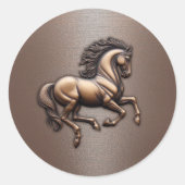 Moderne paardenpaarden stijlvolle koperen textuur ronde sticker (Voorkant)