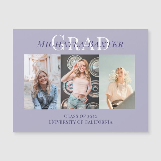 Moderne Paars Afstuderen voor drie fotocollage (Voorkant)