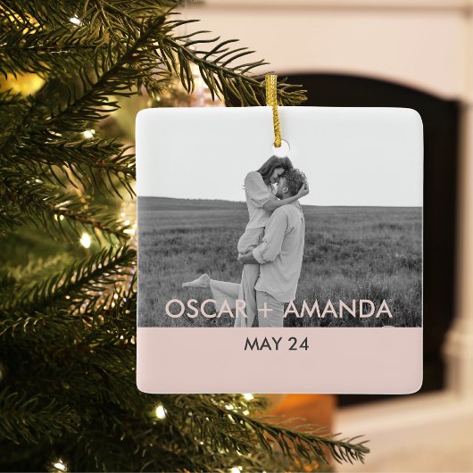 Moderne Paars Foto roze & grijze Perosnische naam Keramisch Ornament