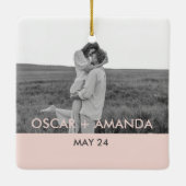 Moderne Paars Foto roze & grijze Perosnische naam Keramisch Ornament (Achterkant)