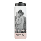 Moderne Paars Foto roze & grijze Perosnische naam Thermosbeker (Voorkant)