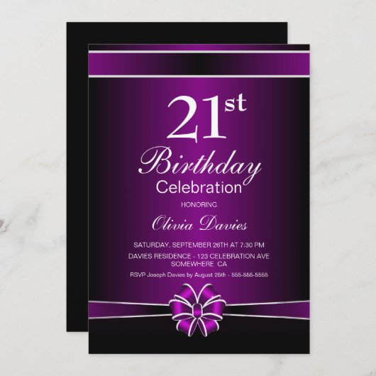 Moderne Paarse 21e verjaardag Kaart (Voorkant / Achterkant)