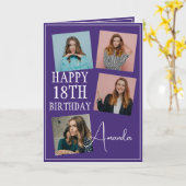 Moderne Paarse 4 foto collage 18e verjaardag Kaart (Gele Bloem)