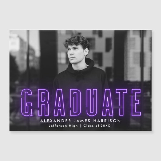 Moderne Paarse aankondiging Afstuderen Neon Foto (Voorkant)