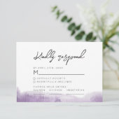 Moderne Paarse Abstracte Waterverf bruiloft RSVP Kaartje (Staand voorkant)