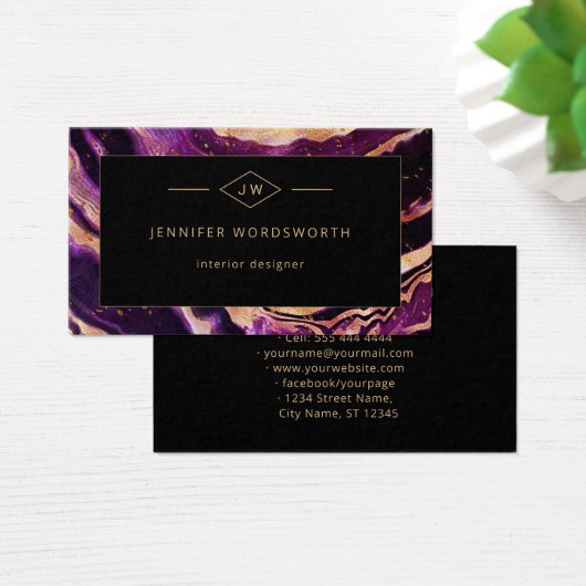 Moderne Paarse Abstracte zwarte tribune Visitekaartje (Bureau)