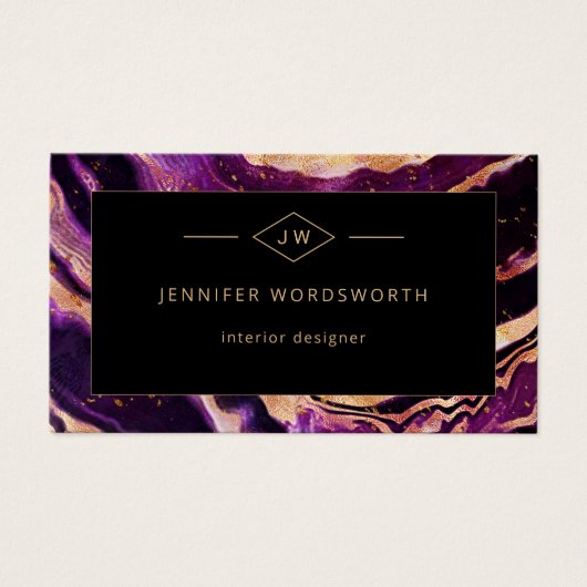 Moderne Paarse Abstracte zwarte tribune Visitekaartje (Voorkant)