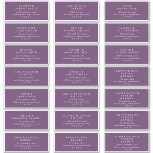Moderne Paarse Adresetiketten voor bruiloft Sticker (Voorkant)