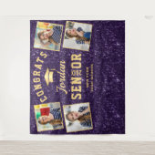 Moderne Paarse Afstudeer 4 Fotohokje Achtergrond Wandkleed (Voorkant)