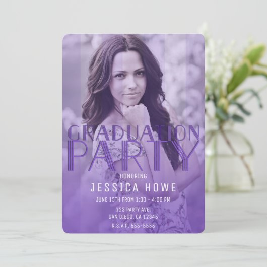 Moderne Paarse afstudeerfeest Afstuderen Foto Kaart (Staand voorkant)