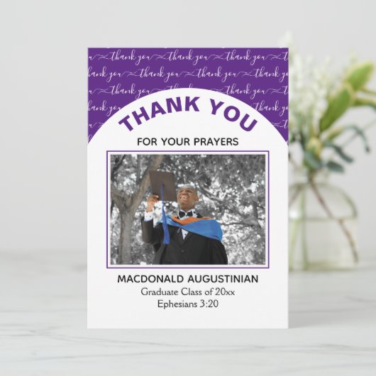 Moderne Paarse Afstuderen foto Hartelijk dank Bedankkaart (Staand voorkant)