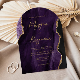 Moderne Paarse Agaat Chic Script Arch Shape Weddin Kaart