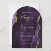 Moderne Paarse Agaat Chic Script Boog Vorm Trouwen Kaart (Voorkant)