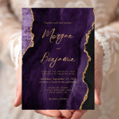 Moderne Paarse Agaat Chic Script Bruiloft Kaart