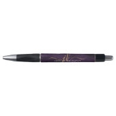 Moderne Paarse Agaat Gouden Glitter Script Monogra Pen (Voorkant)