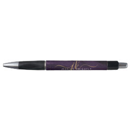 Moderne Paarse Agaat Gouden Glitter Script Monogra Pen