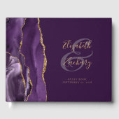 Moderne Paarse Agaat Gouden Script Pruim Gastenboek (Voorkant)