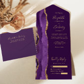 Moderne Paarse Agaat Plum Bruiloft All In One Uitnodiging