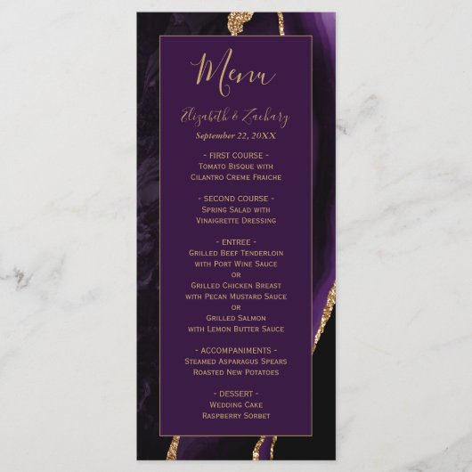 Moderne Paarse Agaat Plum Bruiloft Menu (Voorkant)