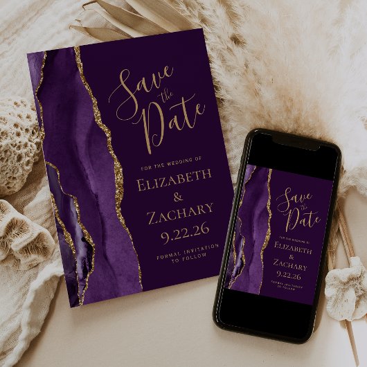 Moderne Paarse Agaat Plum Save the Date