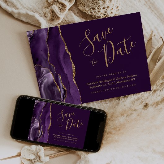 Moderne Paarse Agaat Plum Save the Date Kaart