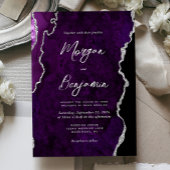 Moderne Paarse Agaat Zilveren Script Bruiloft Kaart