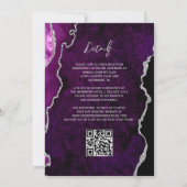 Moderne Paarse Agaat Zilveren Script QR Code Bruil Kaart (Achterkant)