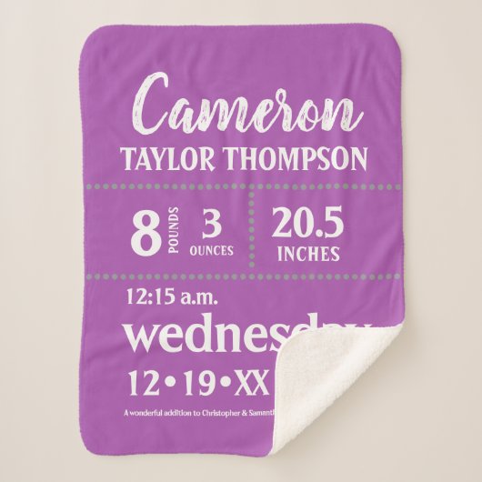 Moderne Paarse Baby geboorte Stat Nursery Sherpa Deken (Voorkant)