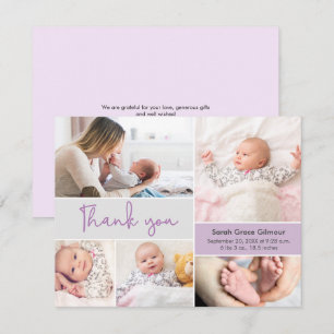 Moderne paarse babymeisje aangepaste fotocollage bedankkaart