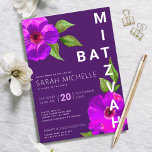 Moderne Paarse BBT Mitzvah Pink Floral Waterverf Kaart<br><div class="desc">Wees trots, blij en toon deze mijlpaal van je favoriete Bat Mitzvah met deze geavanceerde, persoonlijke uitnodiging! Een paarse, verbluffende, roze florale waterverf met een modern type san serif bedekt een diepe paarse roze achtergrond. Pas de douanetekst met de naam, de datum, en de plaatsinformatie van uw Bat Mitzvah aan....</div>