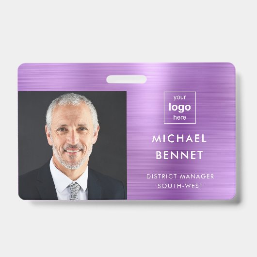 Moderne paarse bedrijfsfoto-ID Badge (Voorzijde)