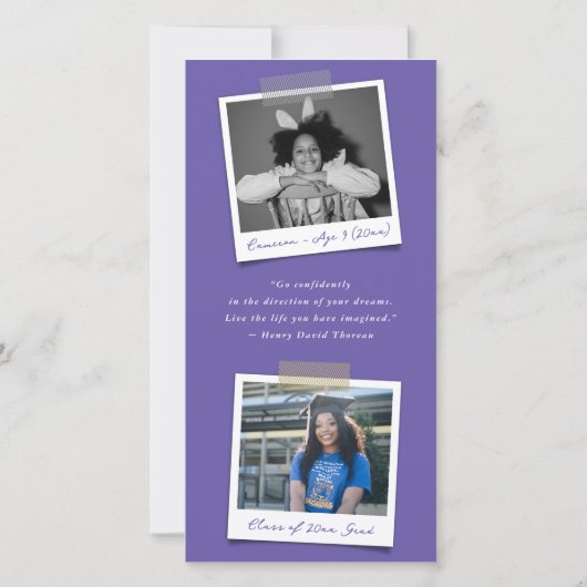 Moderne Paarse beeldstrepen Foto Afstuderen Aankondiging (Achterkant)