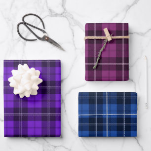 Moderne paarse, blauwe en roze tartan patronen inpakpapier vel