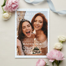 Moderne Paarse Blauwe Gingham Fotoafstudeerfeest