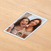 Moderne Paarse Blauwe Gingham Fotoafstudeerfeest Acryl Uitnodigingen (Laagn)