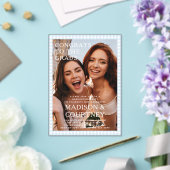 Moderne Paarse Blauwe Gingham Fotoafstudeerfeest Acryl Uitnodigingen (Insitu (Huwelijk))