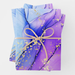 Moderne Paarse Blauwe Marmeren Galactische Gloed Inpakpapier Vel