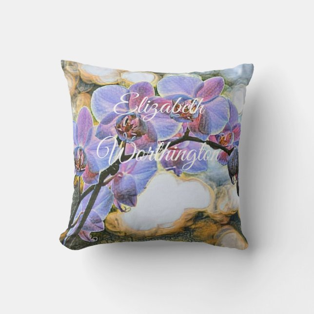 Moderne Paarse blauwe orchidee bloemen Kussen (Voorkant)