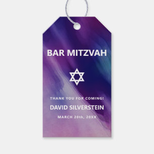 Moderne Paarse Blauwe Ster David Bar Mitswa Hebree Cadeaulabel