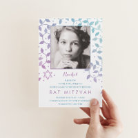 Moderne Paarse + Blauwgroen foto van Mitzvah-uitno