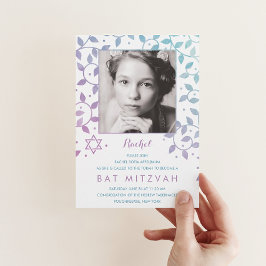 Moderne Paarse + Blauwgroen foto van Mitzvah-uitno Kaart