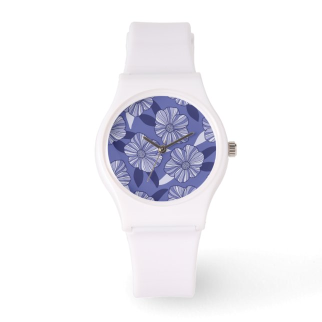 Moderne paarse bloem blaadje patroon horloge (Voorkant)