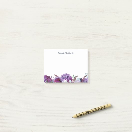 Moderne Paarse Bloem Naam Post-it® Notes (Op bureau)