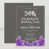 Moderne Paarse Bloemen 50e Verrassing Verjaardagsf Kaart (Voorkant / Achterkant)