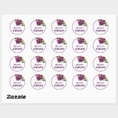 Moderne Paarse Bloemen Baby Meisje Aqiqah Ronde Sticker (Vel)