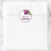Moderne Paarse Bloemen Baby Meisje Aqiqah Ronde Sticker (Tas)